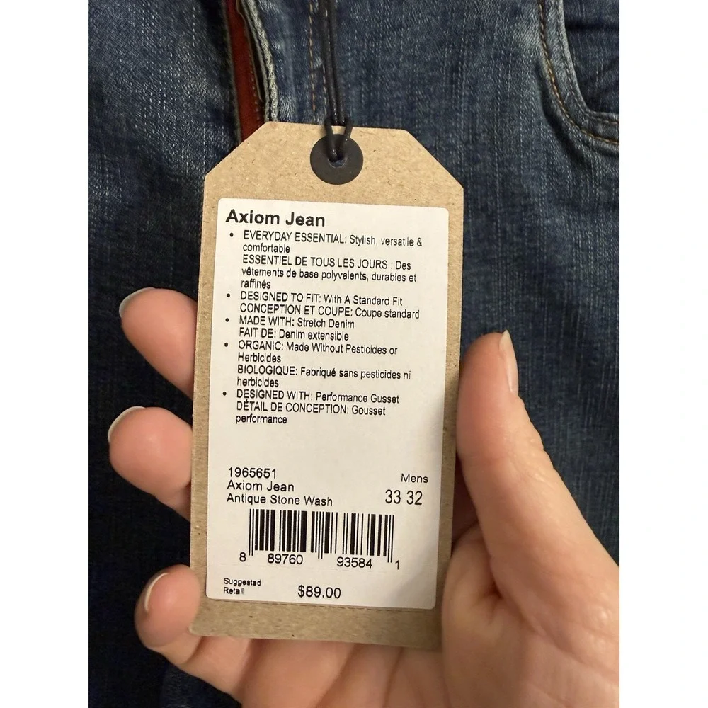 NEW Prana Axiom Jeans Men's 33x32 Stretch Straight Leg Stone Wash Performance